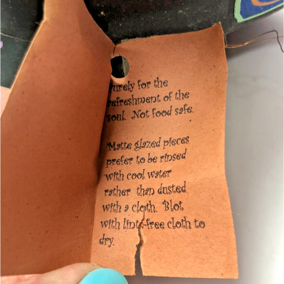 Barbara Mann Made Designs Fun 8" Matte Pottery Bowl Purple Chicklets Copper Leaf - Picture 8 of 8